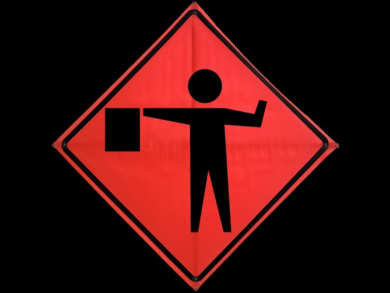 Roll Up Sign 48x48 Avery OmiBrite (WU7014) PP HF Flagger Ahead Words (W20-7a)