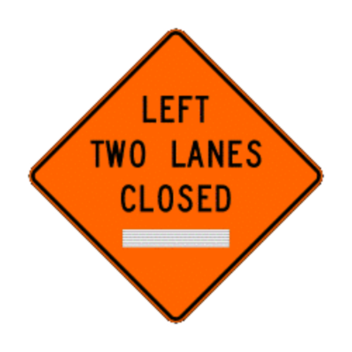 Roll Up Sign 48x48 Avery OmiBrite (WU7014) PP HF Left Two Lanes Closed Ahead