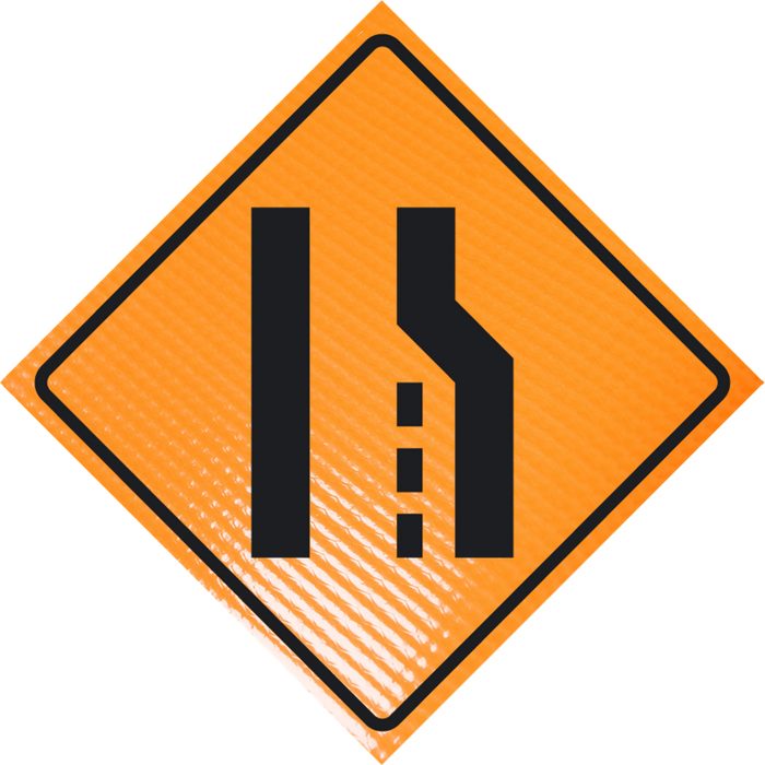 Roll Up Sign 48x48 Avery OmiBrite (WU7014) PP HF Lane Ends Merge Left (W9-2L)