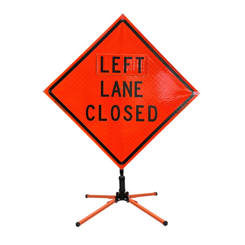 Roll Up Sign 48x48 Avery OmiBrite (WU7014) PP HF Left Lane Closed 1000 FT