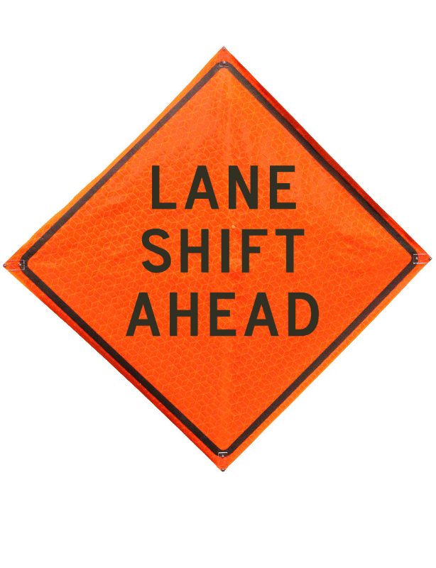 Roll Up Sign 48x48 Avery OmiBrite (WU7014) PP HF Lane Shift Ahead