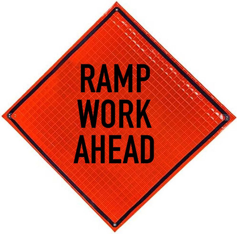 Roll Up Sign 48x48 Avery OmiBrite (WU7014) PP HF Ramp Work Ahead