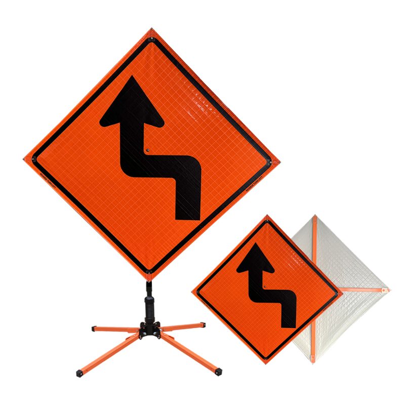 Roll Up Sign 48x48 Avery OmiBrite (WU7014) PP HF Reverse Turn Left (W1-3L)
