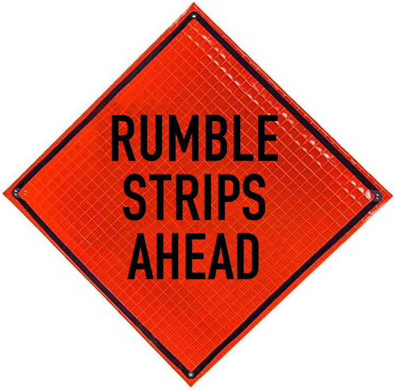 Roll Up Sign 48x48 Avery OmiBrite (WU7014) PP HF Rumble Strips Ahead