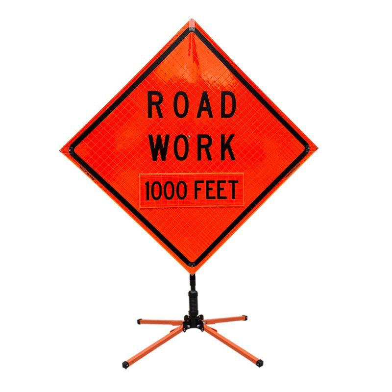 Roll Up Sign 48x48 Avery OmiBrite (WU7014) PP HF Road Work 1000 FT