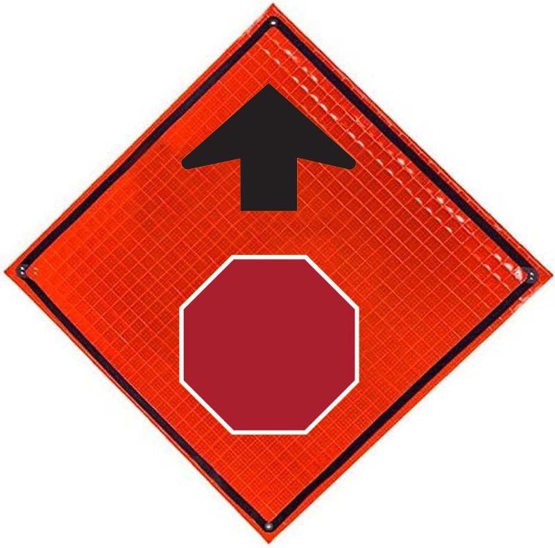 Roll Up Sign 48x48 Avery OmiBrite (WU7014) PP HF Stop Symbol w/ Arrow (W3-1)