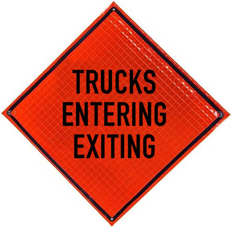 Roll Up Sign 48x48 Avery OmiBrite (WU7014) PP HF Trucks Entering and Exiting