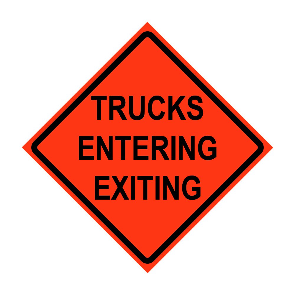 Roll Up Sign 48x48 Avery OmiBrite (WU7014) PP HF Trucks Entering and Exiting, (3 lines)