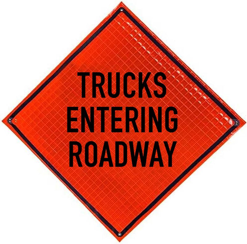 Roll Up Sign 48x48 Avery OmiBrite (WU7014) PP HF Trucks Entering Roadway
