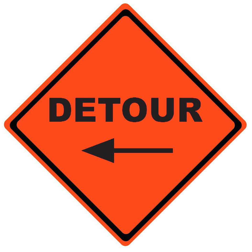 Roll Up Sign, 48x48 Reflective PP HF Detour w/ Left Arrow