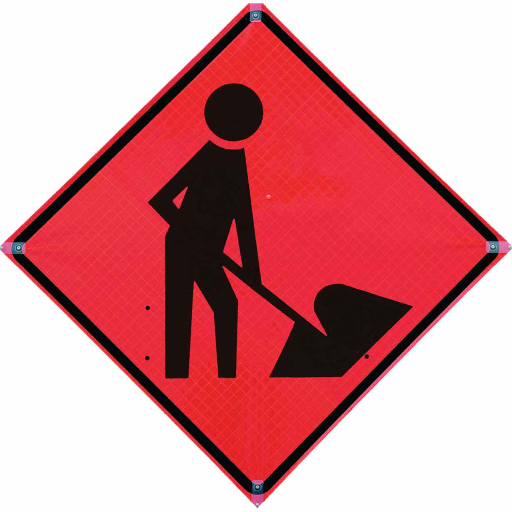 Roll Up Sign, 48x48 Reflective PP HF Double Downward Diverging Arrows (W12-1)