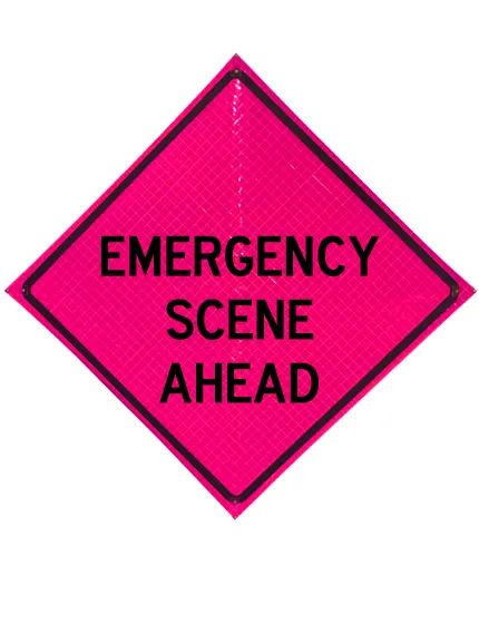 Roll Up Sign, 48x48 Reflective PP HF Emergency Scene Ahead, Velcro around Ahead 8x30