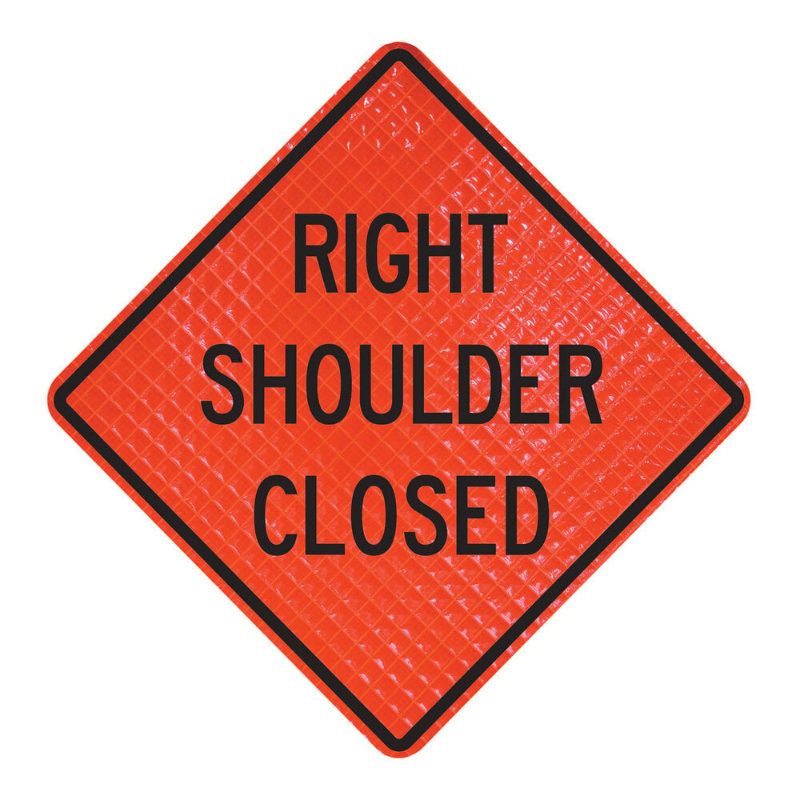 Roll Up Sign, 48x48 Reflective PP HF Right Shoulder Closed, (W21-5AR) Velcro around Right 9x28
