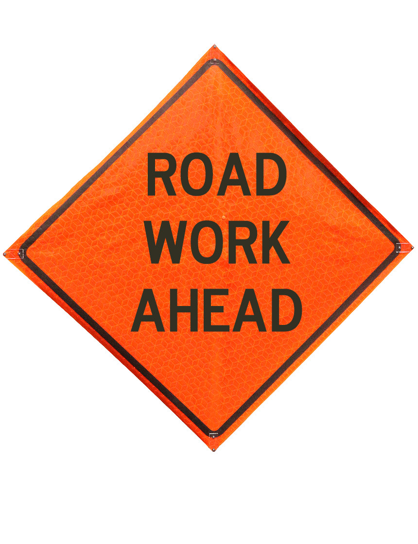 Roll Up Sign, 48x48 Diamond Grade SP NF Road Work Ahead, (W20-1) Velcro around Ahead 9x30