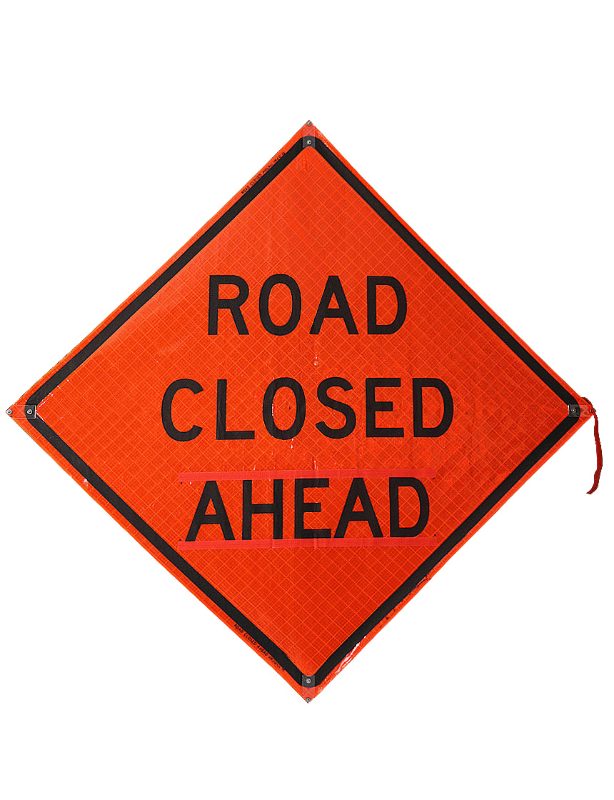 Roll Up Sign, 48x48 Mesh SP NF Road Closed Ahead, (W20-3) Velcro around Ahead 9x30