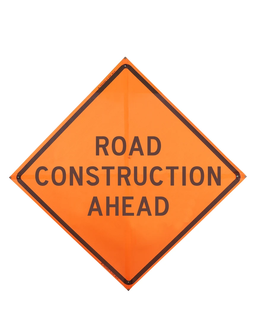 Roll Up Sign, 36x36 Mesh SP NF Road Construction Ahead, Velcro around Ahead 7x22