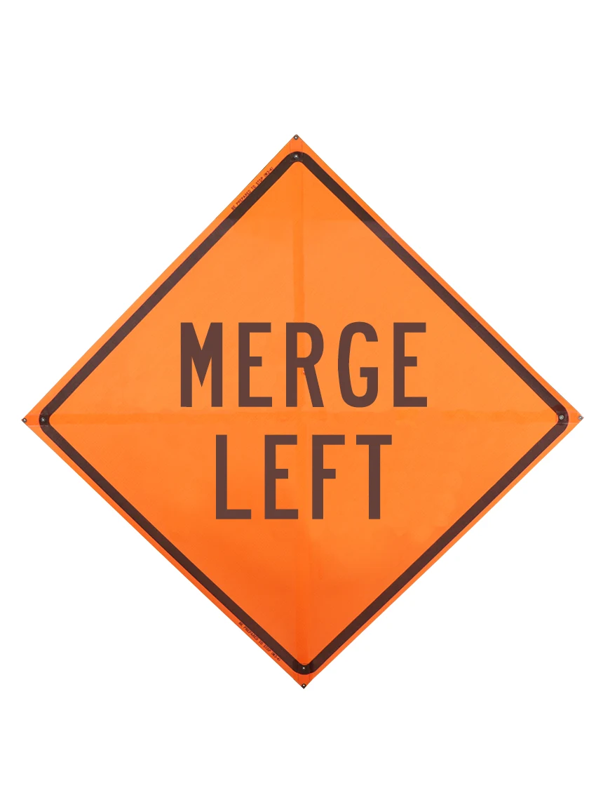 Roll Up Sign, 48x48 Mesh SP NF Arrow Merge Left Lane Symbol (W4-1L)