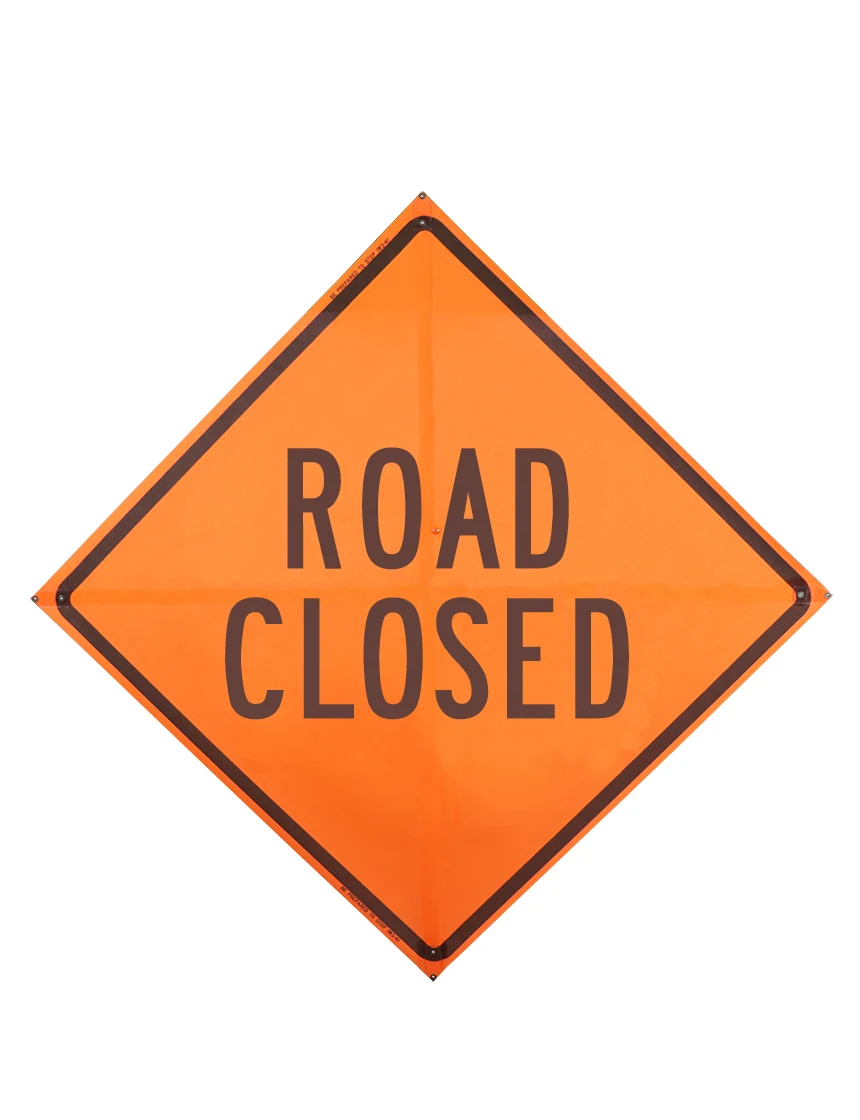 Roll Up Sign, 48x48 Mesh SP NF Road Closed (R11-2)