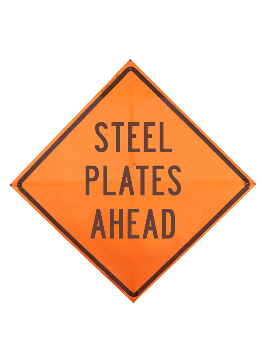 Roll Up Sign, 48x48 Mesh SP NF Steel Plate Ahead (W8-24)