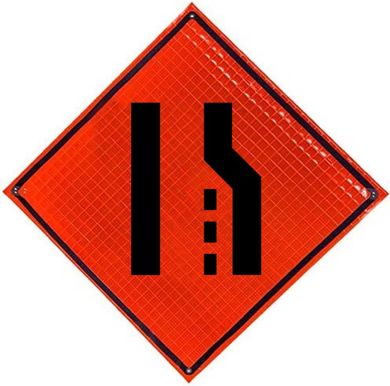 Roll Up Sign, 48x48 Mesh SP NF Transition Symbol Left (W4-2L), Left Lane Ends