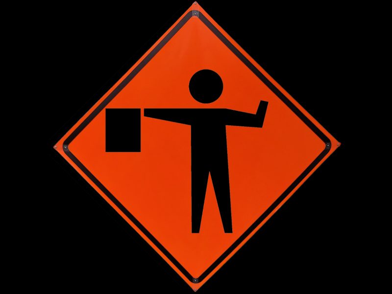 Roll Up Sign, 48x48 Non Reflective Vinyl SP NF Flagger Ahead Symbol (W20-7)