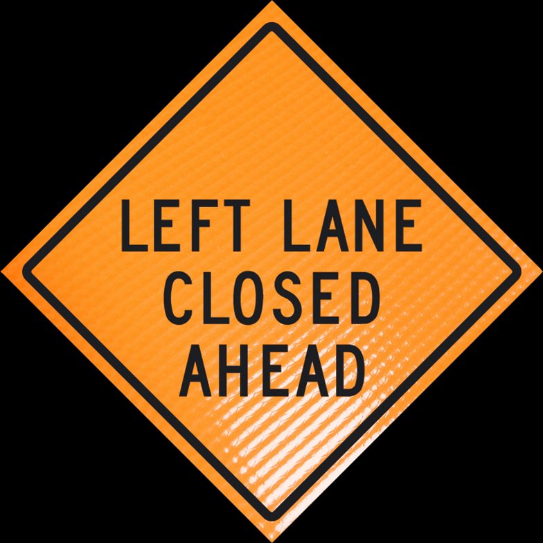 Roll Up Sign, 48x48 Non Reflective Vinyl SP NF Transition Symbol Left (W4-2L), Left Lane Ends