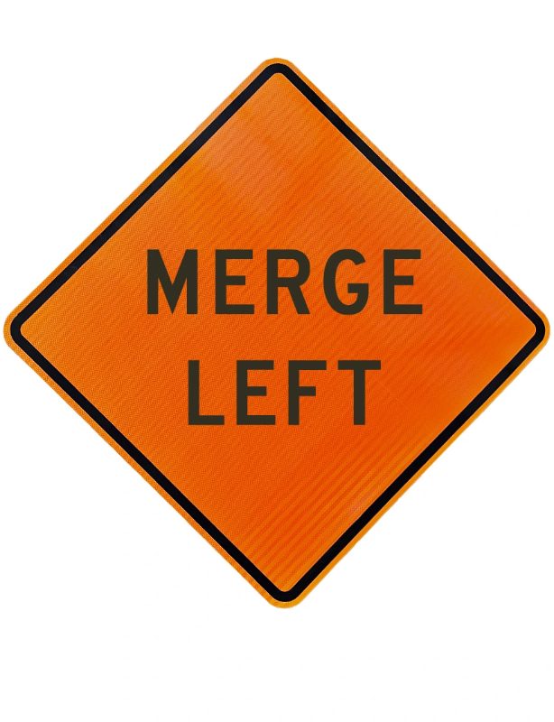 Roll Up Sign, 48x48 Reflective SP NF Lane Ends Merge Left (W9-2L)