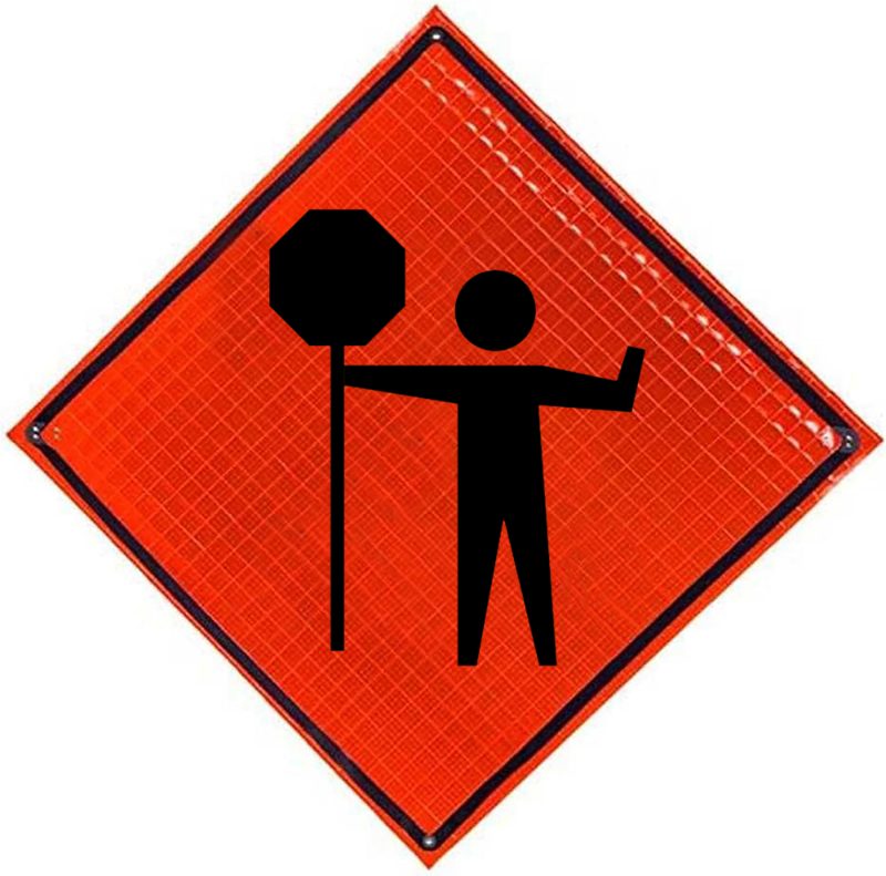 Roll Up Sign, 48x48 Reflective SP NF Flagger Ahead Symbol (W20-7)