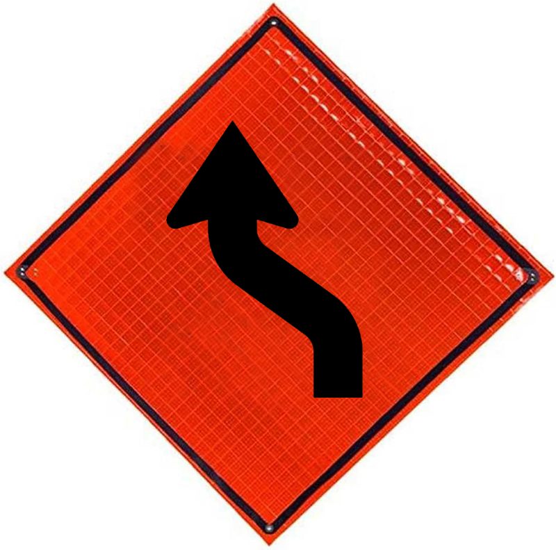 Roll Up Sign, 48x48 Reflective SP NF Reverse Curve Left (W1-4L)