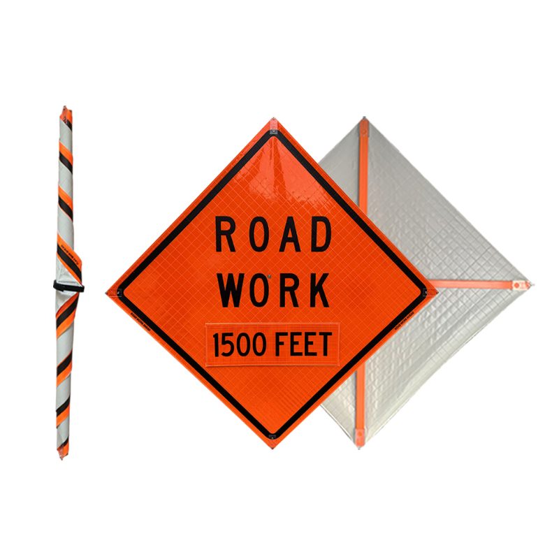 Roll Up Sign, 48x48 Reflective SP NF End Road Work (G20-2)