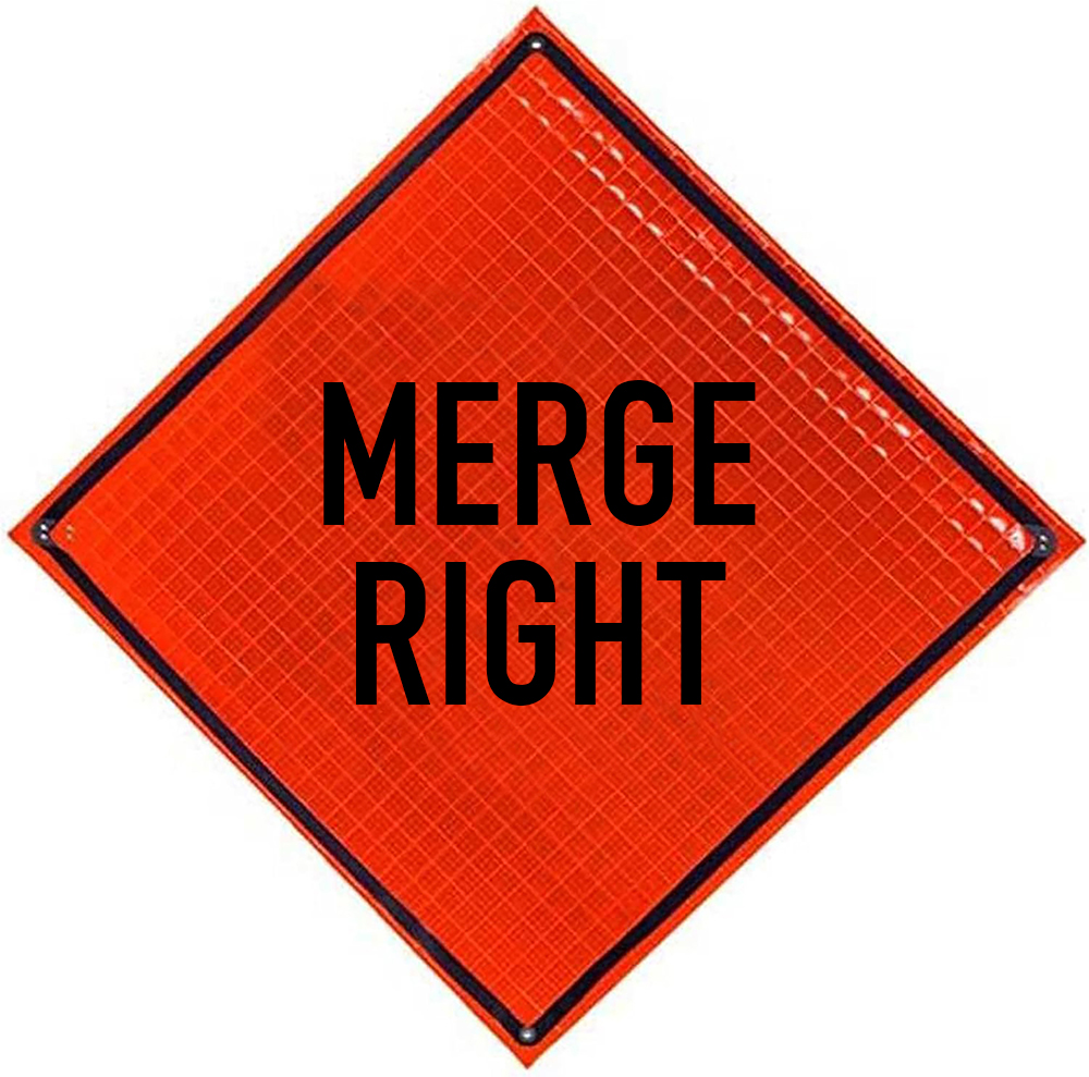 Roll Up Sign, 48x48 Reflective SP NF Trucks Merging Ahead