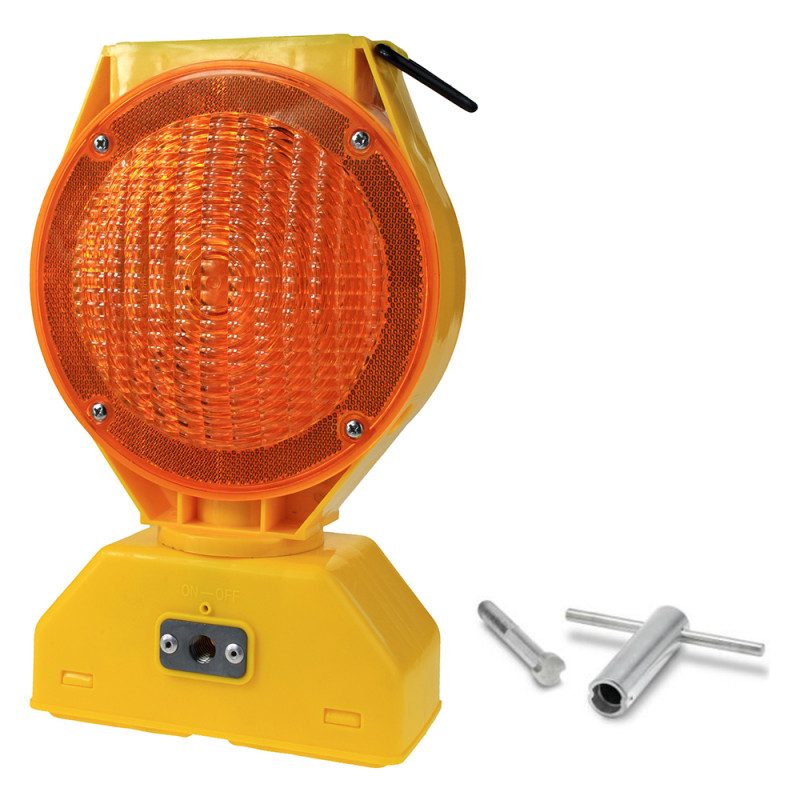 Barricade Light, LED, Amber Lens w/Solar Panel, NiMH rechargeable Battery, MUTCD Spec (Price per each/sold in case of ten)