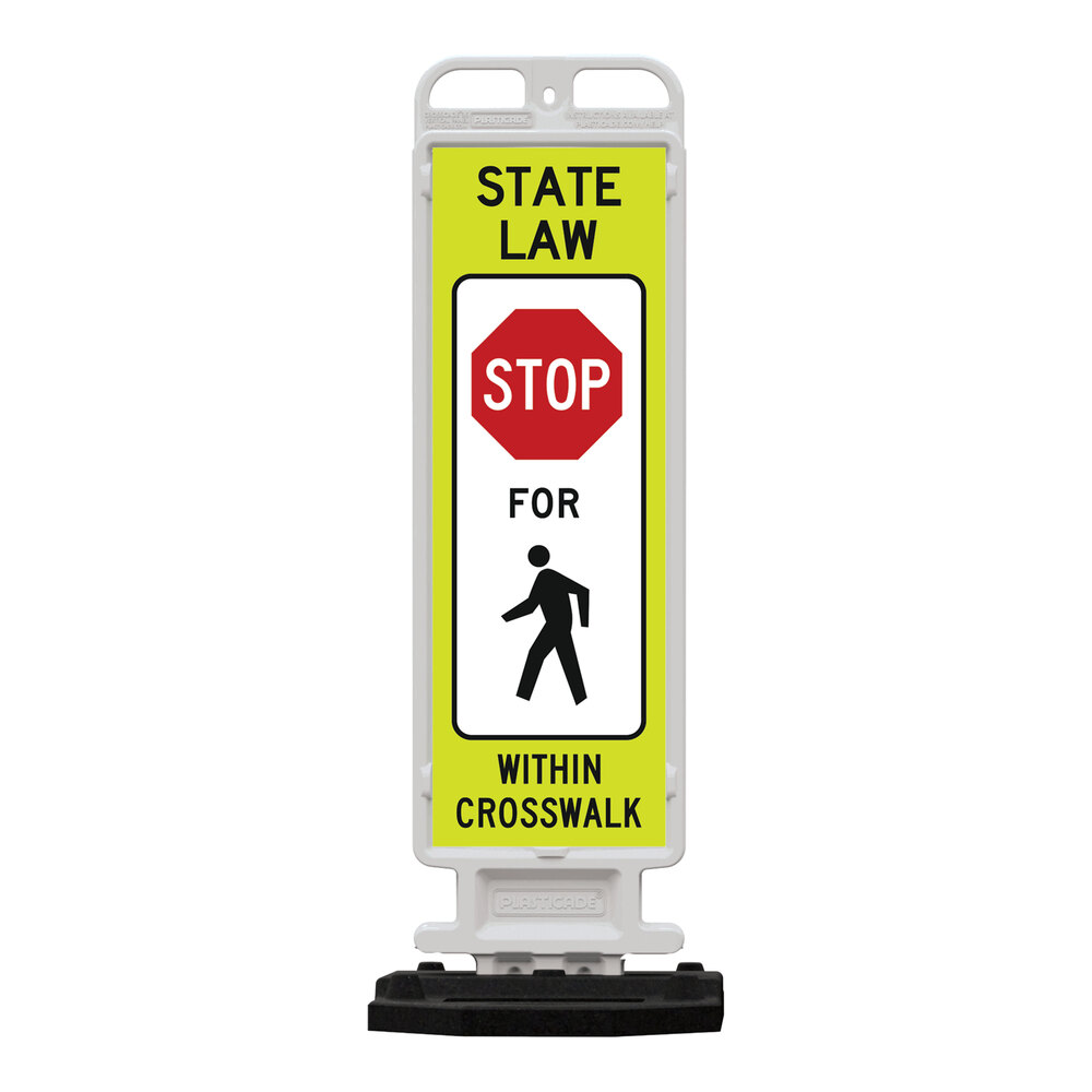 Vertical Panel, Plastic Back, 12" x 36", DGLY/HIWH State Law, (Stop Sign (Red)), For, (Pedestrian Symbol), Within, Crosswalk