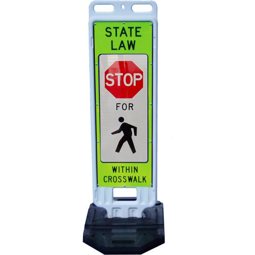 Step-N-Lock, 12" x 36" White Vertical Panel DG Lime/Yellow HIP White 2-Sides, Top Only, Stop Sign (Red) For Pedestrians (Pedestr