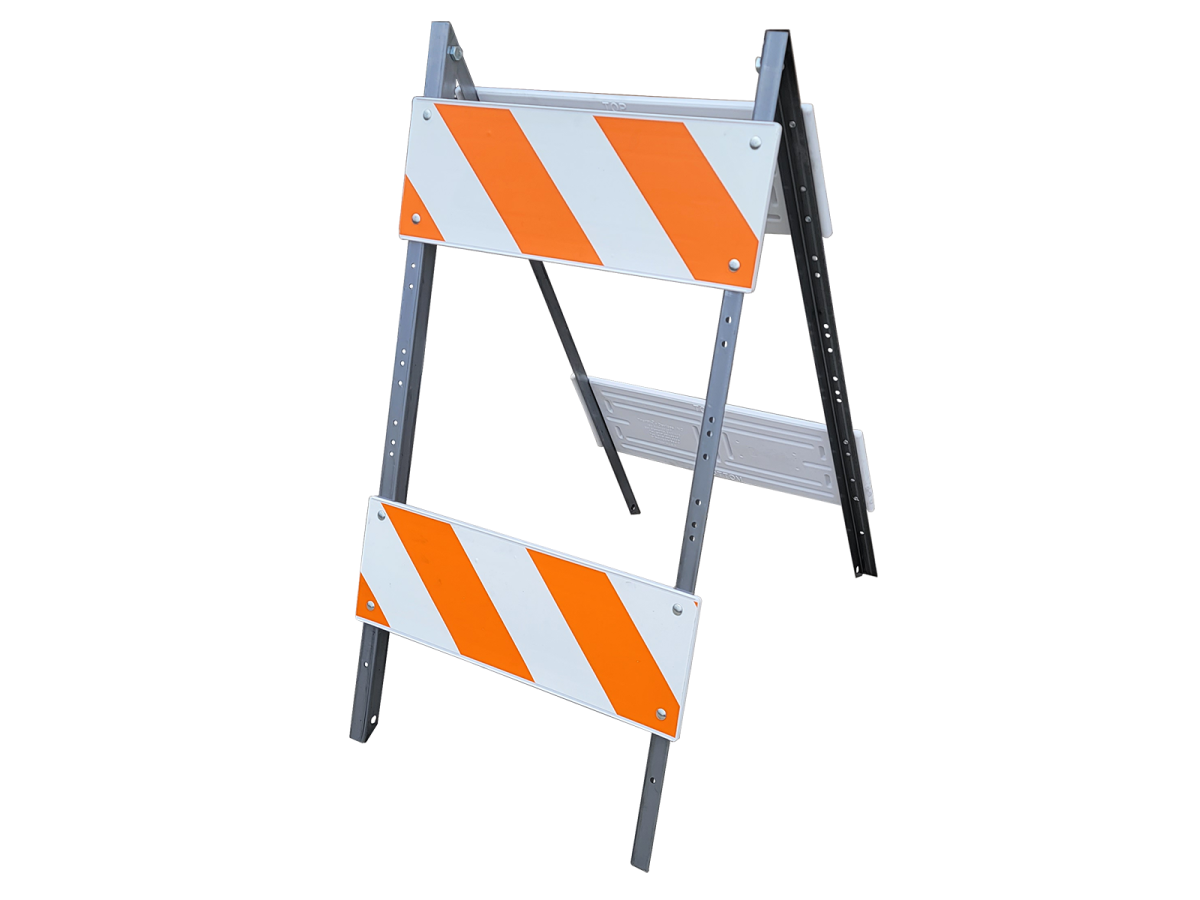 Type II Folding Barricade 12 Ga Galvanized Legs Blow Molded Plastic Panels w/ (2) 12" x 24" Top Panel FHIP, (2) 8" x 24" Bottom