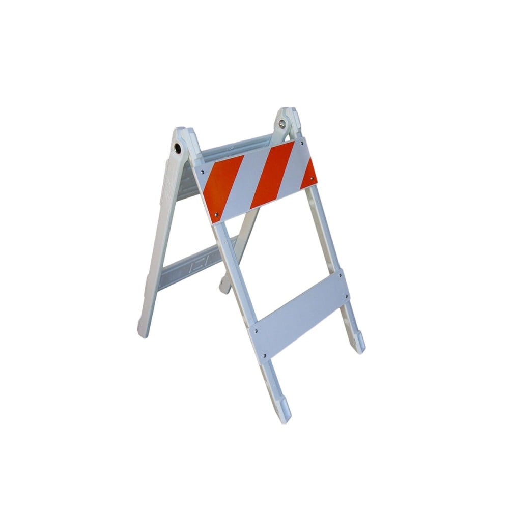 Type I Folding Barricade, 14 Ga Galvanized Legs Blow Molded Plastic Panels w/ (2) 8" x 24" Top Panels EG, (2) 6" x 24" Bottom Pa