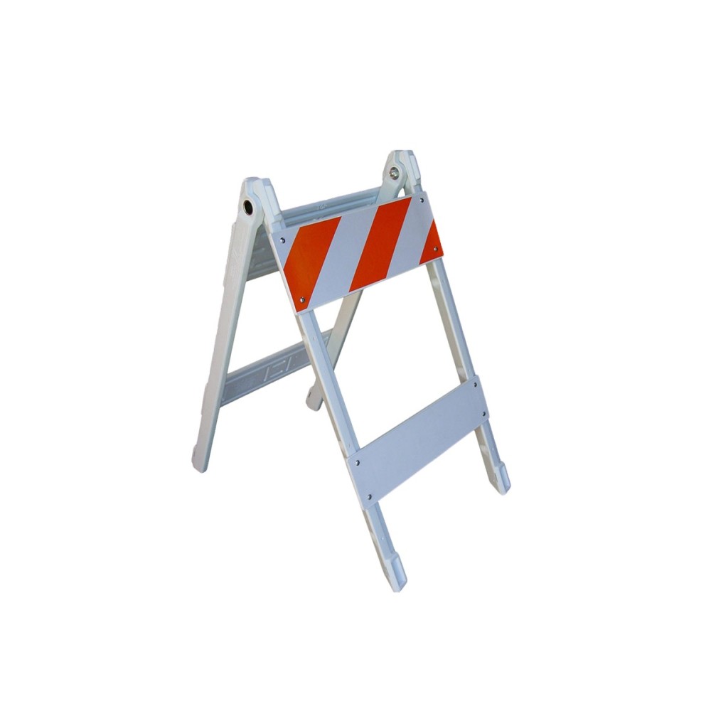Type I Folding Barricade, 14 Ga Galvanized Legs Blow Molded Plastic Panels w/(2) 8" x 24" Top Panels FHIP, (2) 6" x 24" Bottom
