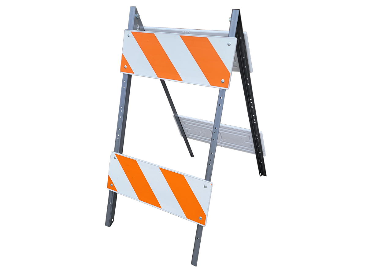 Type II Folding Barricade 14 Ga Galvanized Legs Blow Molded Plastic Panels w/(2) 8" x 24" Top Panels NS, (2) 8" x 24" Bottom Pan