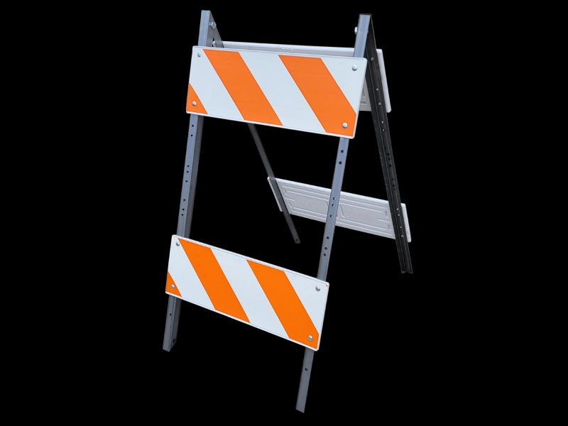 Type II Folding Barricade 14 Ga Galvanized Legs Blow Molded Plastic Panels w/(2) 8" x 24" Top Panels DG , (2) 8" x 24" Bottom Pa