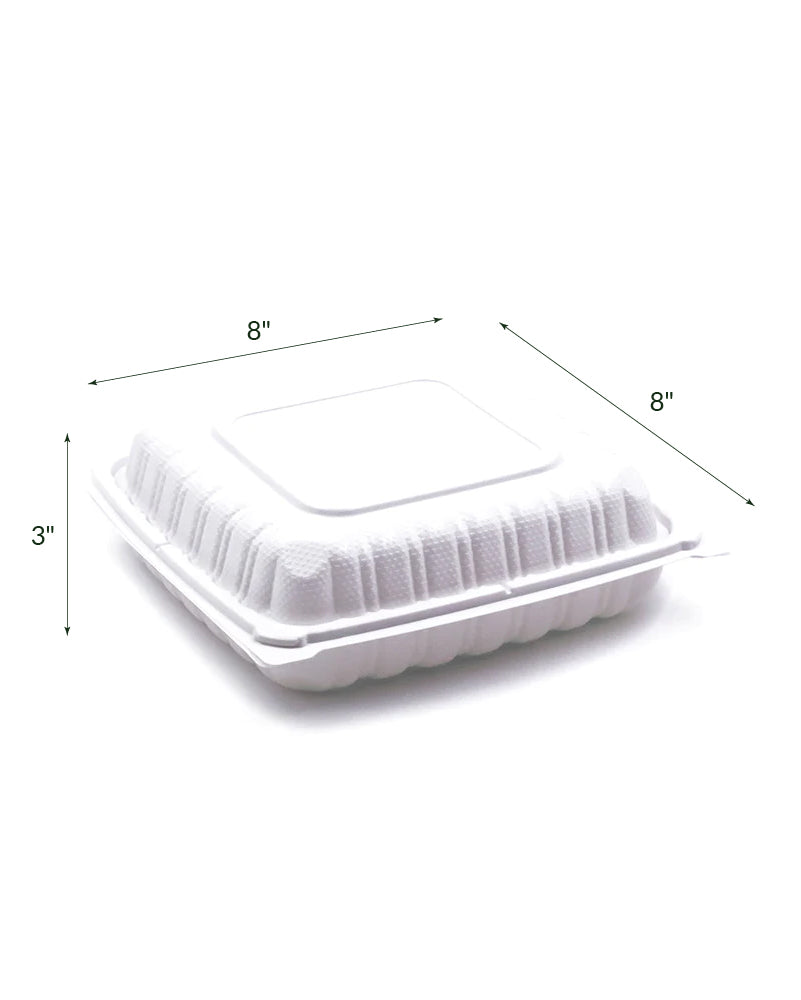 Cont Plast Hinged, PP, Square 8x8x3, Eco-pro