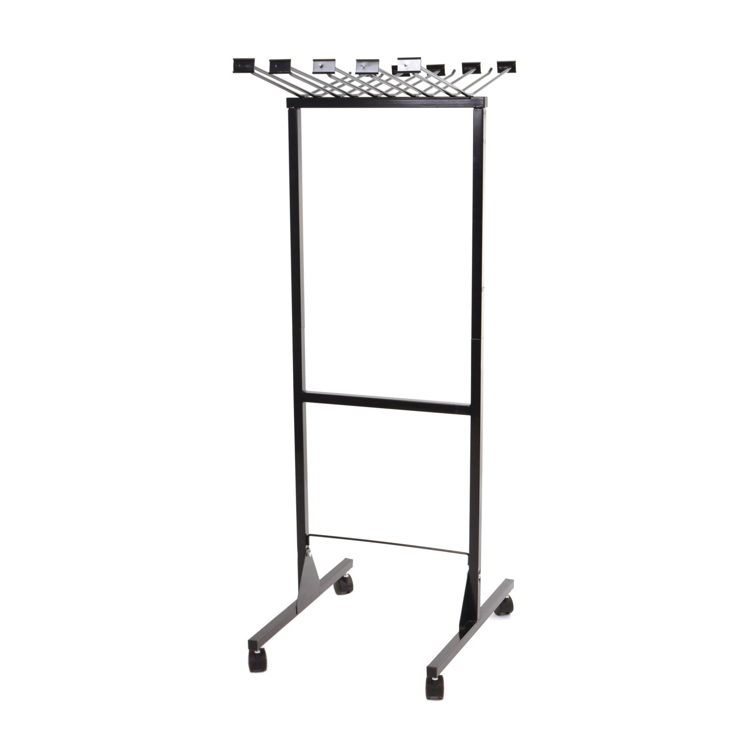 Rolling rack, steel display (10 hooks + POP) black