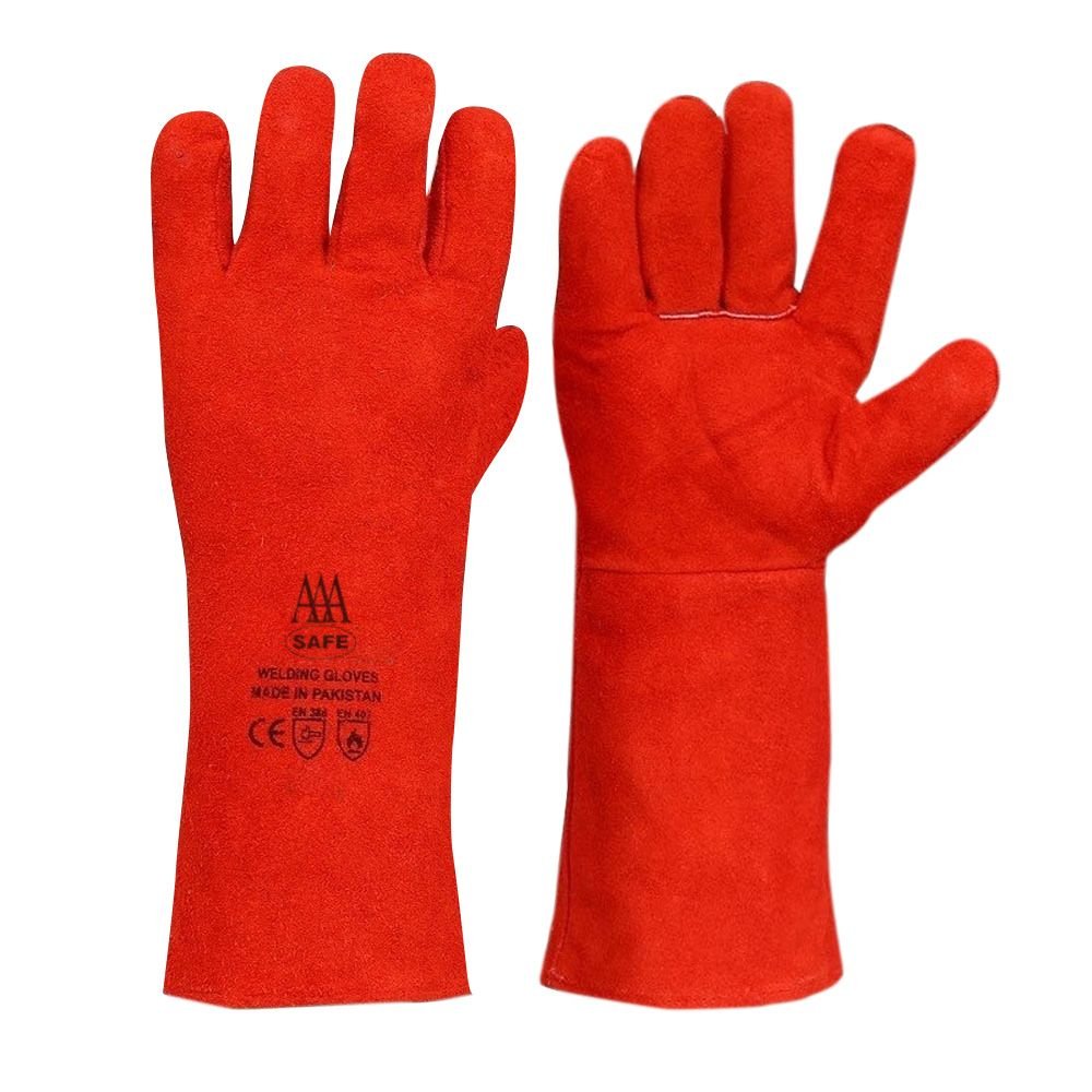 WELDING GLOVES – RED BLACK LEATHER INDUS