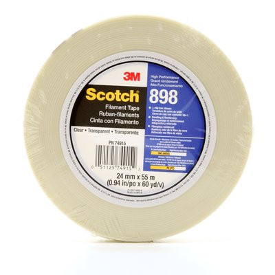 Scotch® Filament Tape 898, Clear, Core Label, 24 mm x 55 m, 36 Rolls/Case