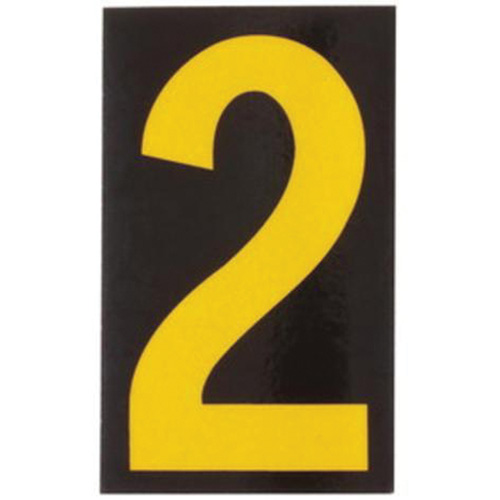 Reflective Individual Number and Letter Labels, 2, 2-1/2" H, Yellow on Black