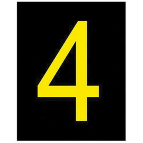Reflective Individual Number and Letter Labels, 4, 2-1/2" H, Yellow on Black