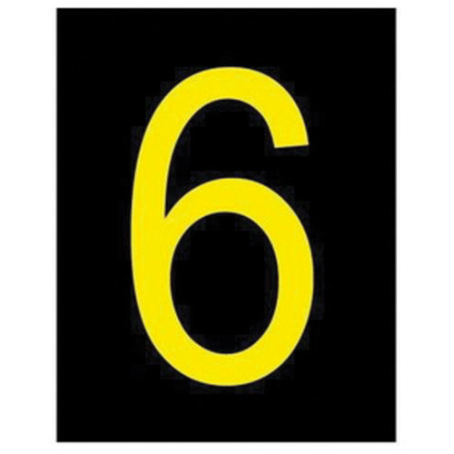 Reflective Individual Number and Letter Labels, 6, 2-1/2" H, Yellow on Black