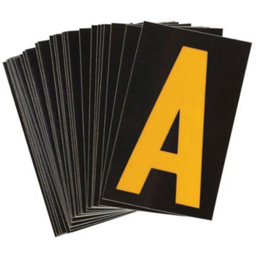 Reflective Individual Number and Letter Labels, A, 2-1/2" H, Yellow on Black