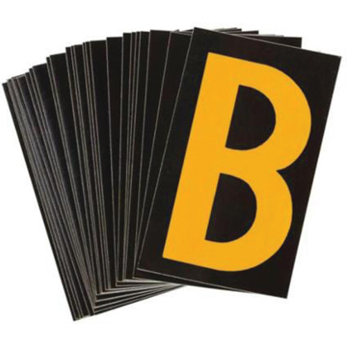 Reflective Individual Number and Letter Labels, B, 2-1/2" H, Yellow on Black