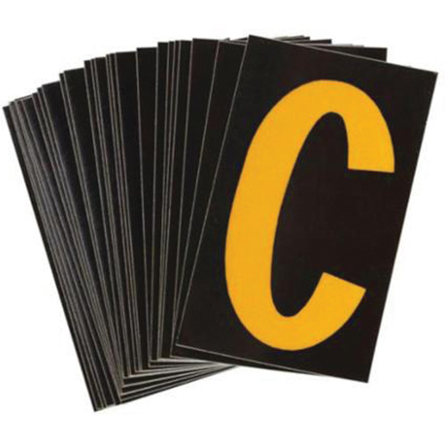 Reflective Individual Number and Letter Labels, C, 2-1/2" H, Yellow on Black
