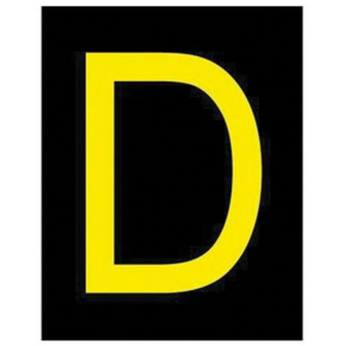 Reflective Individual Number and Letter Labels, D, 2-1/2" H, Yellow on Black